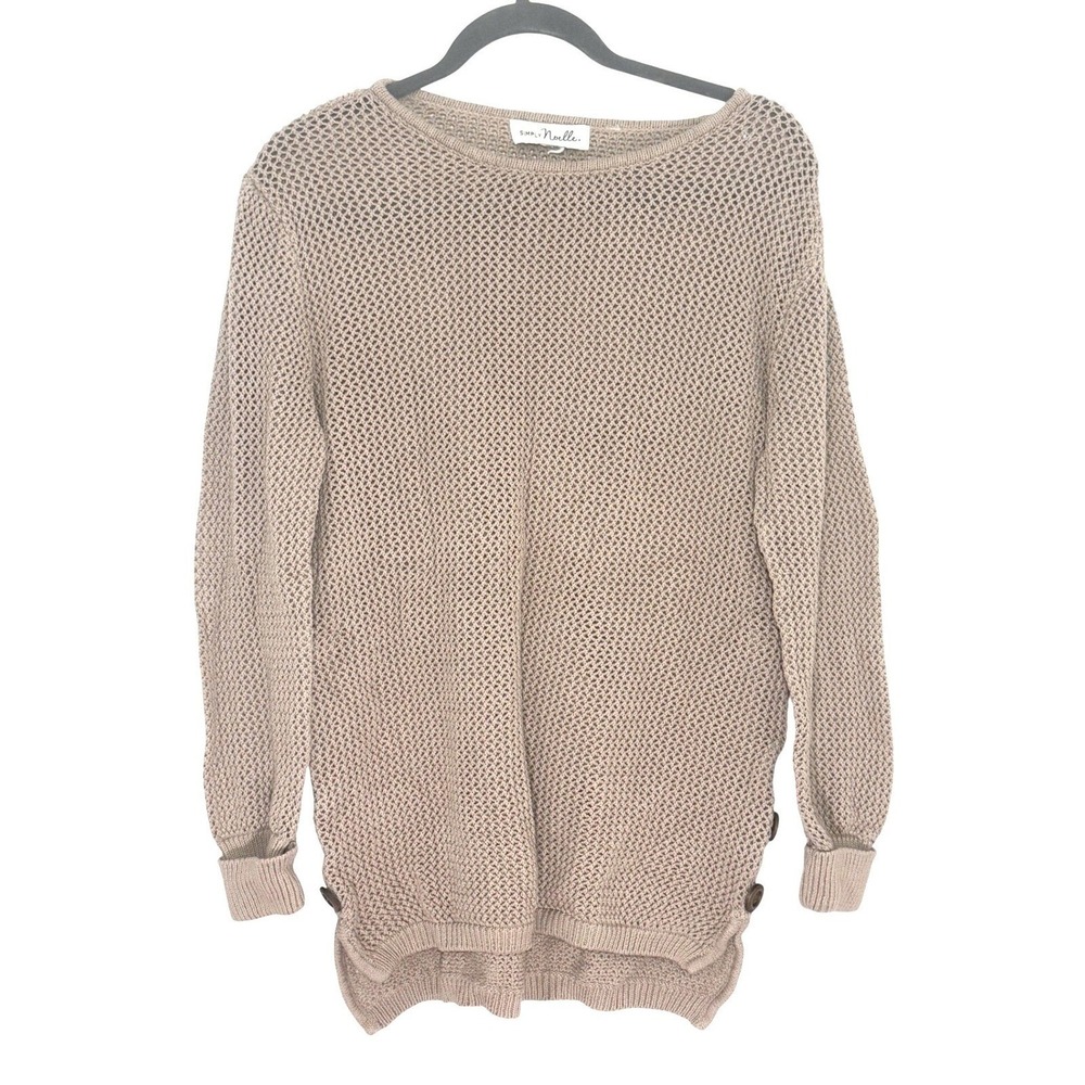 Simply Noelle Light Brown Open Knit Button Side Sweater Women Large Pullover